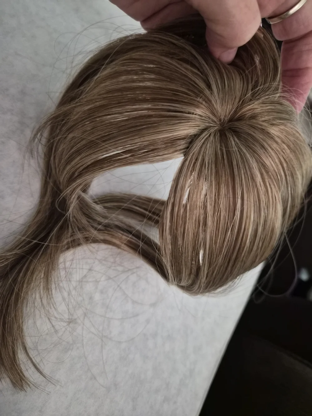 NIP 13” Amazon Synthetic Crown Hair Topper w/ Wispy Bangs Brown Highlight